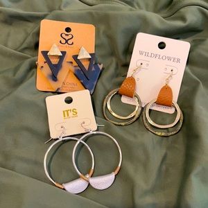 Earrings 3 pair; 2 wire and one acrylic post
